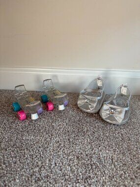 Build A Bear Glass Slippers Princess Heels & Adjustable Roller Skates Lot